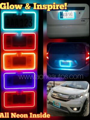 Full Neon Car Number Plate Frame With Camera Option 2pc