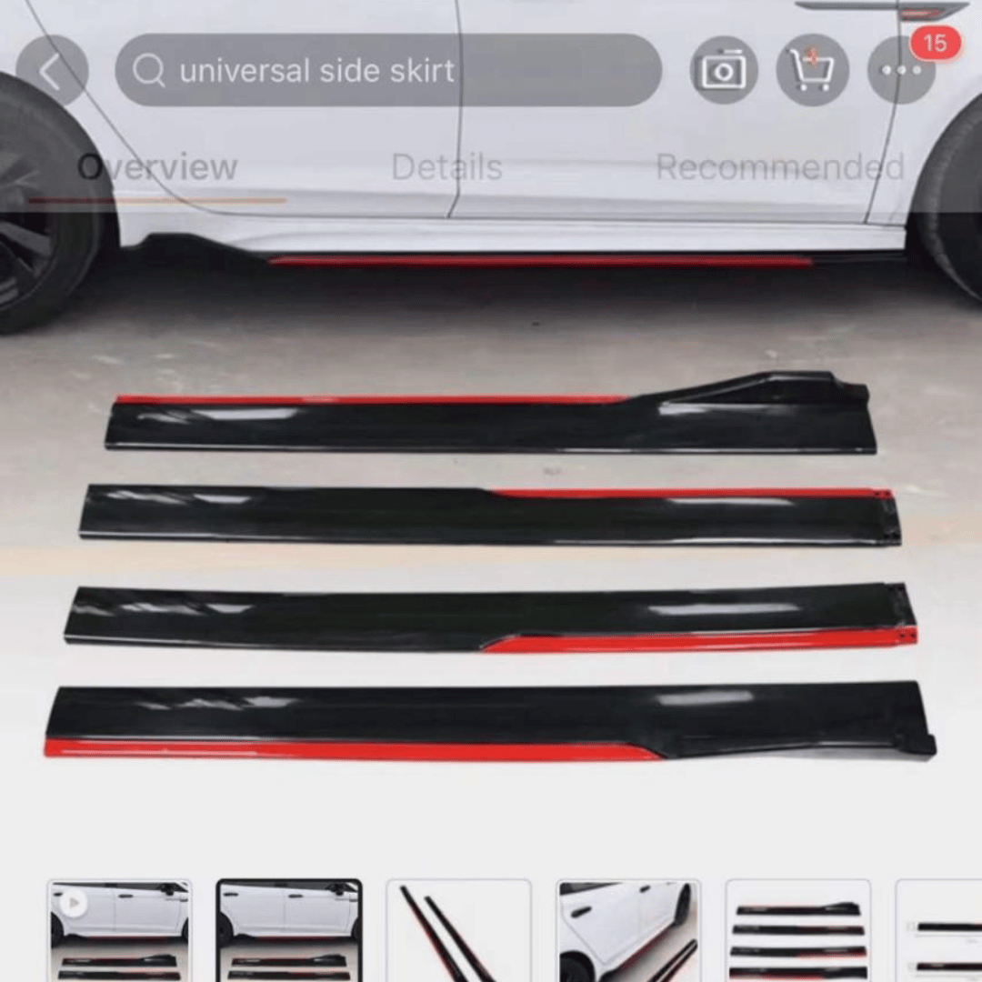 Side Skirt Panels Universal Glossy Black with Red Line