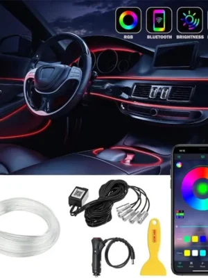 Car RGB LED Strips Ambient Light APP Control for Car Interior Atmosphere Light Lamp 8 colors 5M Fiber Optic Band