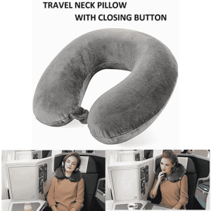 U Shape Neck Rest Pillow Cushion Soft Velvet Gray with Grip